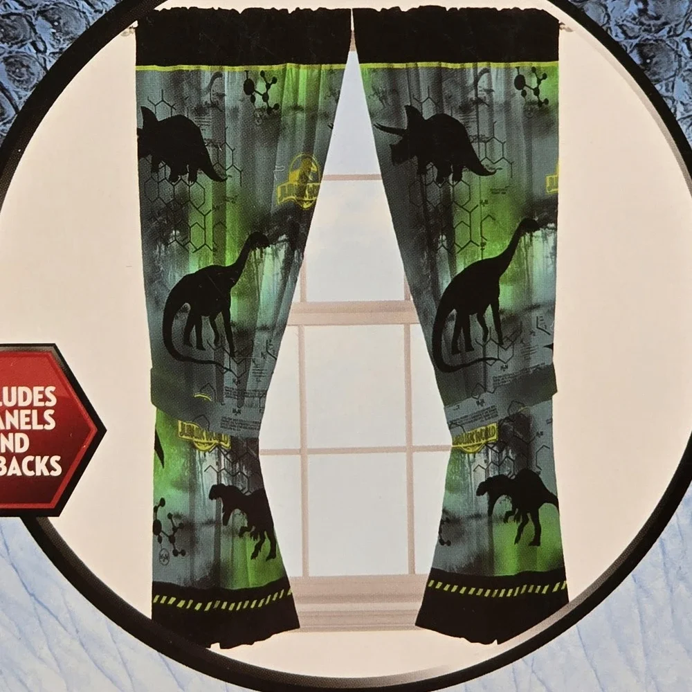 Jurassic World Microfiber Window Panels Kids Dino Curtains Green 82x63 Franco